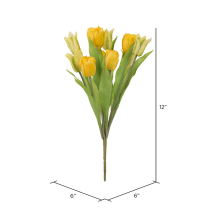 Vickerman 12" Artificial Yellow Tulip Bush.