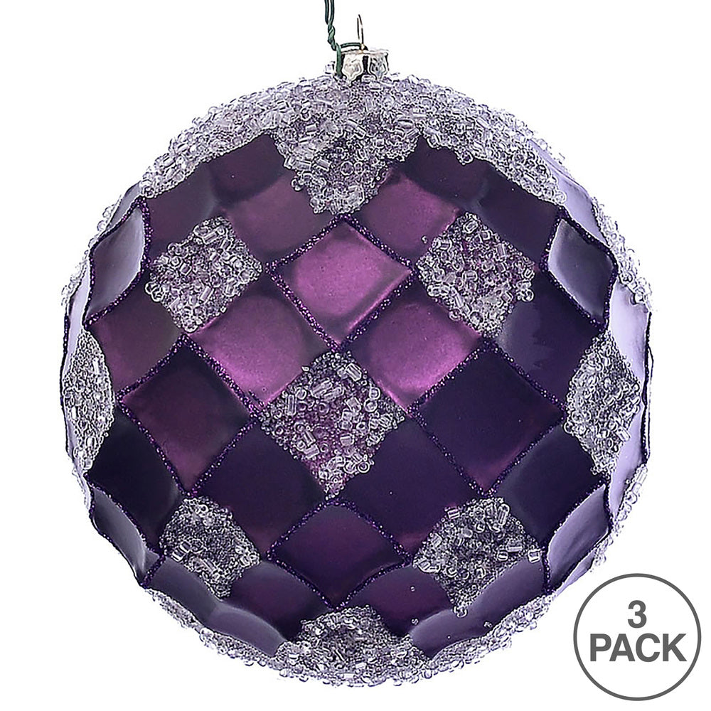 Vickerman 4.75" Plum Net Beaded Ball 3 per Bag