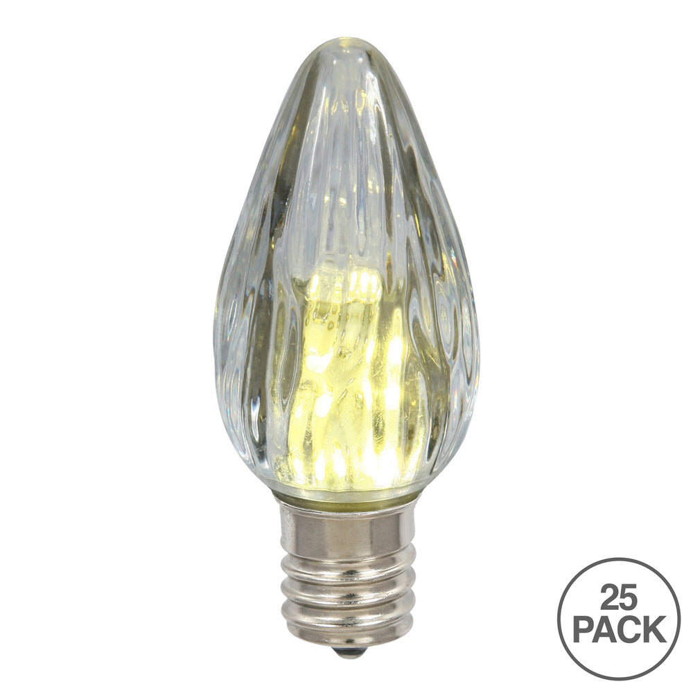 Vickerman F15 Pure White LED Plastic Flame Bulb E26 Nickel Base .96 Watts 25 Bulbs per Pack.