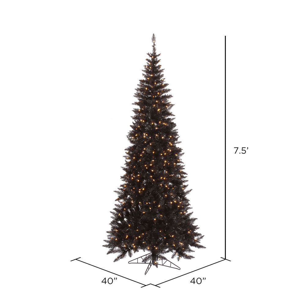 Vickerman 7.5' Black Fir Slim Artificial Christmas Tree Warm White Dura-lit LED Lights