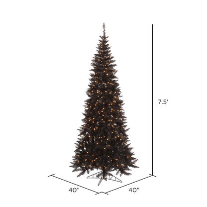 Vickerman 7.5' Black Fir Slim Artificial Christmas Tree Warm White Dura-lit LED Lights