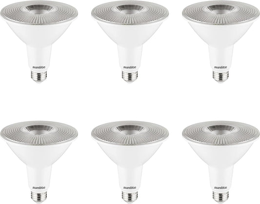 Sunlite LED PAR38 Long Neck Spotlight Bulb, 15 Watt (100W Halogen EQ), 1200 Lm, 40° Flood Beam, Medium E26 Base, 90 CRI, Dimmable, Title-20/24/CEC Compliant, UL Listed, 5000K Daylight, 6 Count