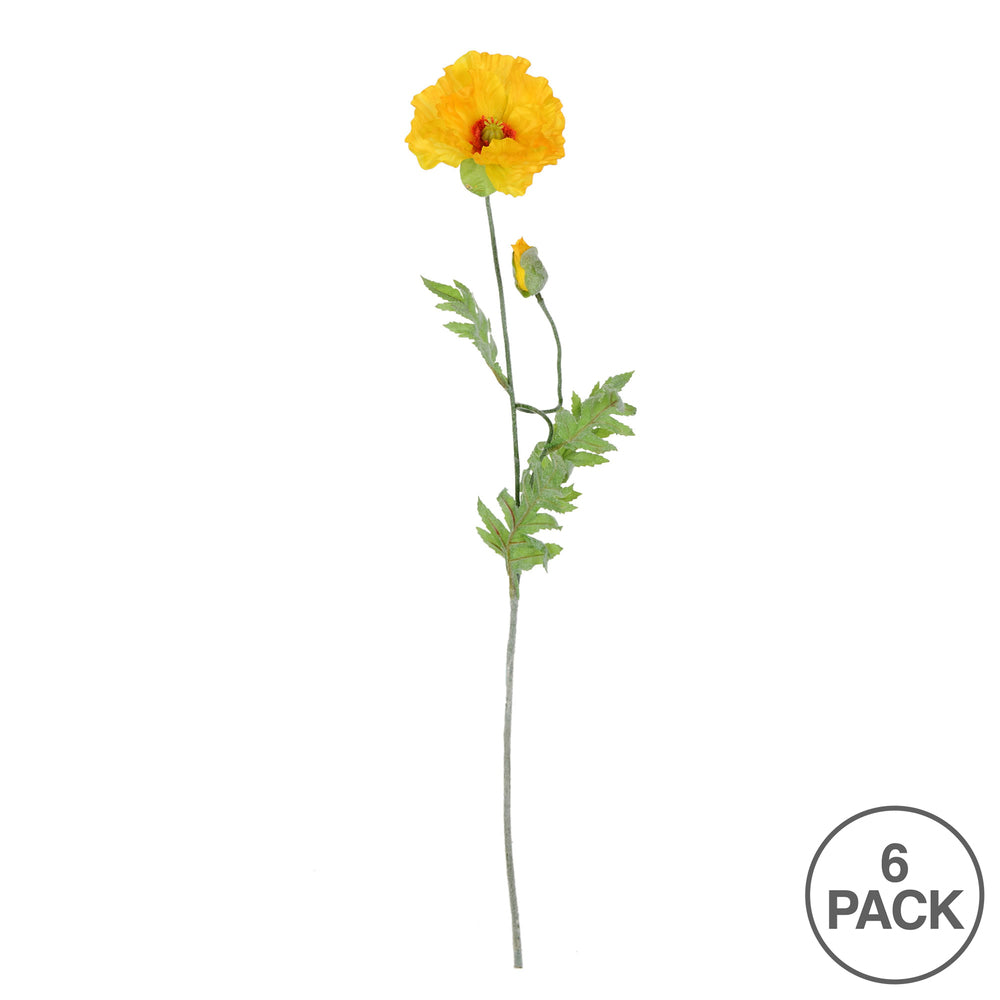 Vickerman 28" Artificial Yellow Poppy Spray. Includes 6 sprays per pack.