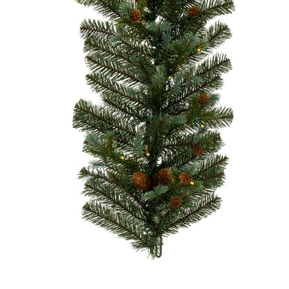 Vickerman 6' x 14" Blue Spruce Pine Cone Artificial Pre-Lit Garland Battery Operated Warm White LED Lights.