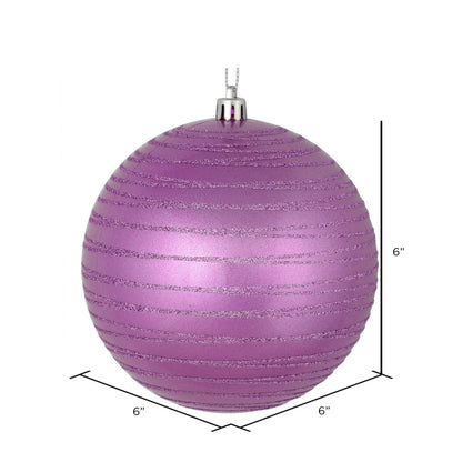 Vickerman 6" Orchid Candy Finish Ball Ornament with Glitter Lines 3 per Bag