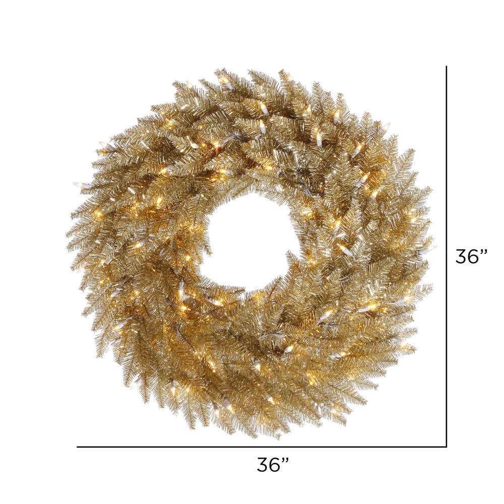 Vickerman 36" Champagne Fir Artificial Christmas Wreath Warm White Dura-Lit LED lights.