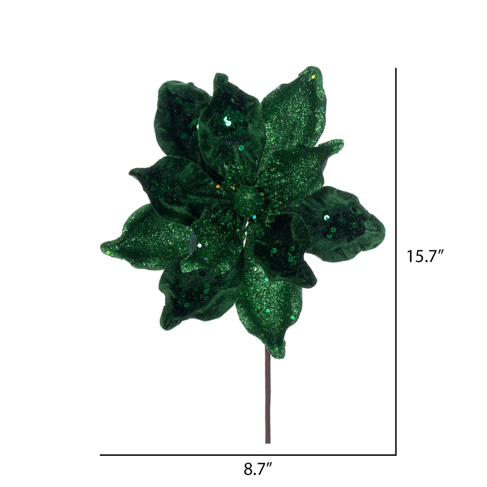 Vickerman 15" Artificial Midnight Green Deluxe Magnolia Christmas Stem 8" Flower 6 per bag