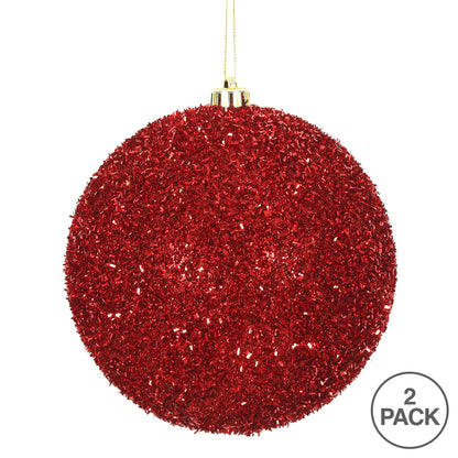 Vickerman 6" Red Tinsel Ball Ornament 2 per Bag