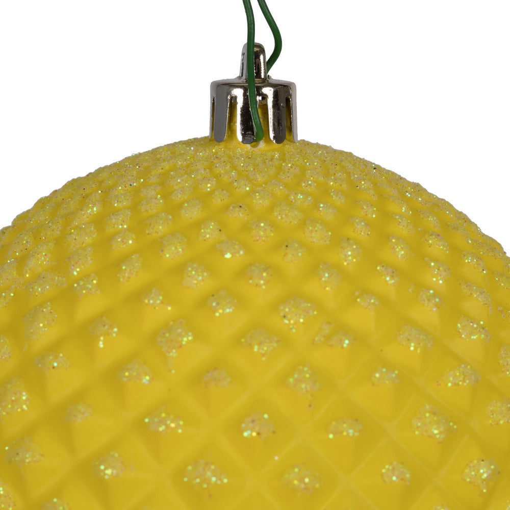 Vickerman 4" Yellow Durian Glitter Ball Ornament 6 per Bag