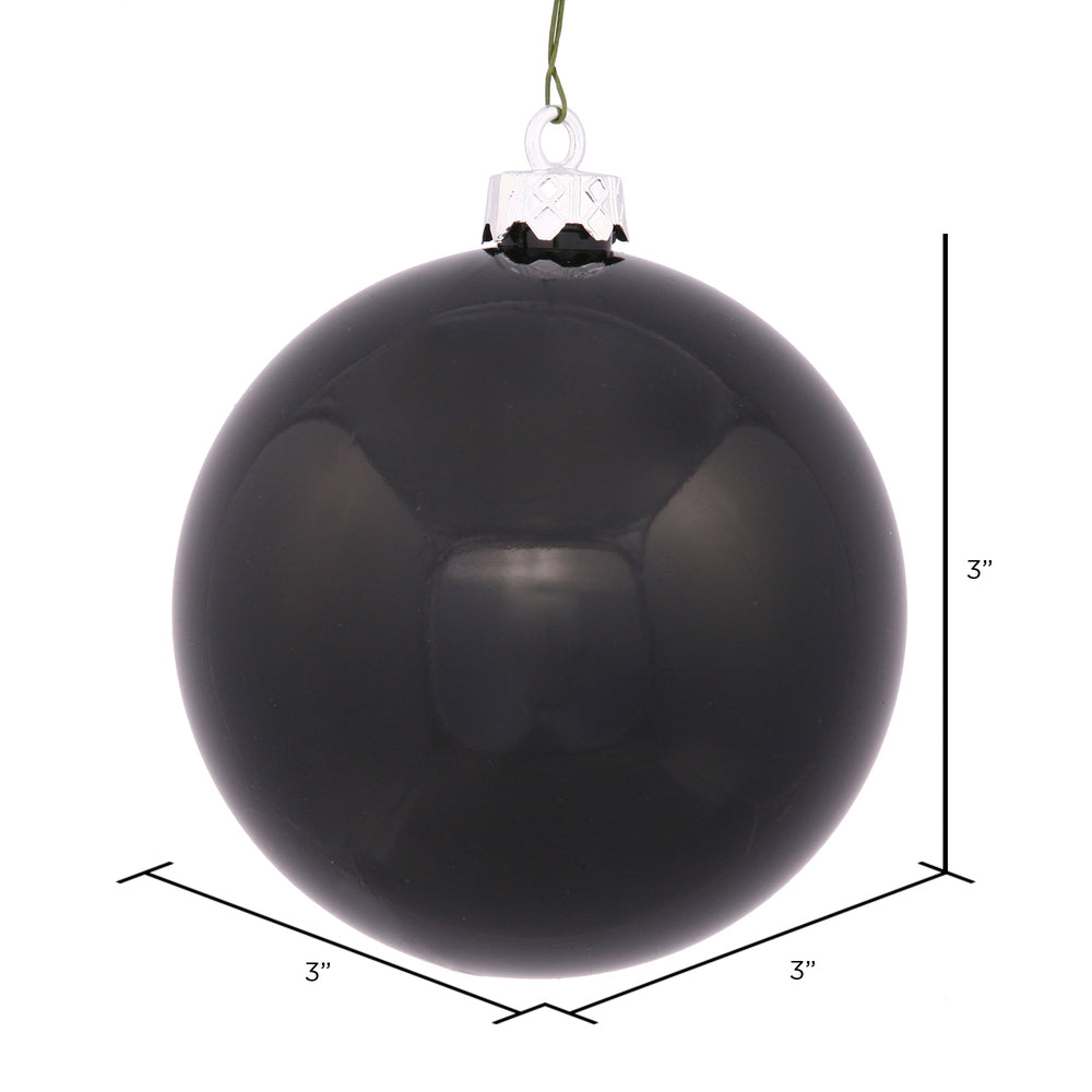 Vickerman 3" Black Shiny Ball Ornament 12 per Bag