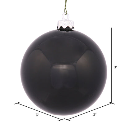 Vickerman 3" Black Shiny Ball Ornament 12 per Bag