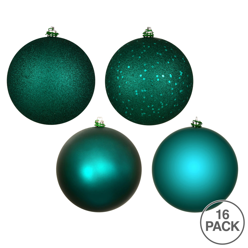 Vickerman 3" Dark Teal 4-Finish Ball Ornament Assortment 16 per Box