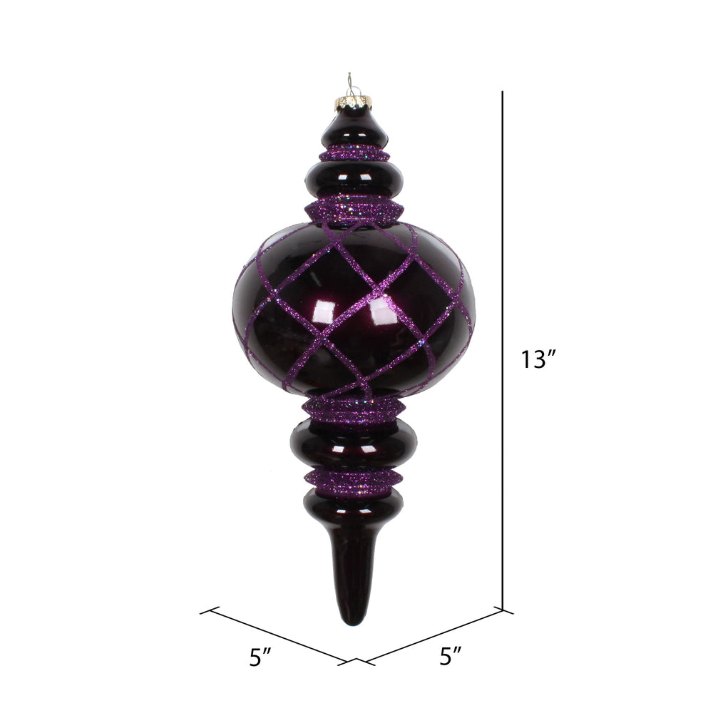 Vickerman 13" Plum Candy Finish Net Top Finial Ornament with Glitter Accents