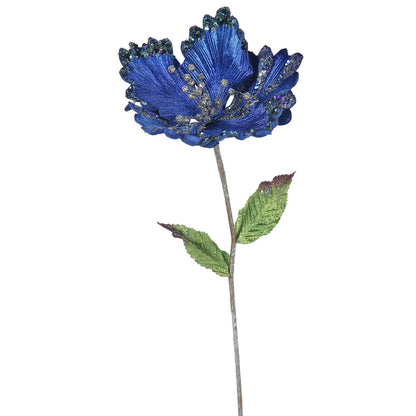 Vickerman 23" Blue Hibiscus Artificial Christmas Pick 3 per Bag