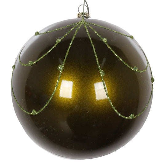 Vickerman 4.75" Olive Candy Finish Curtain Ornament with Glitter Accents 4 per Bag