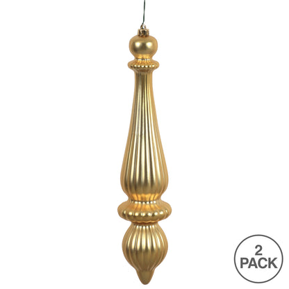 Vickerman 14" Gold Matte Finial Drop Ornament Pack of 2