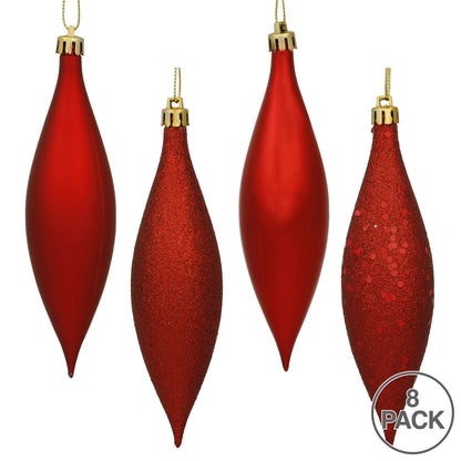 Vickerman 5.5" Red Finial Drop Christmas Ornament Assorted 4 Finish 8 per Pack