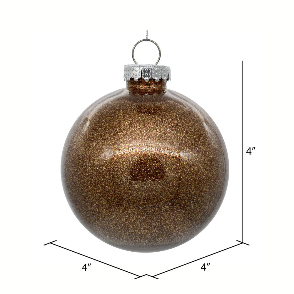 Vickerman 4" Clear Ball Christmas Ornament with Mocha Glitter Interior 6 Pieces per bag