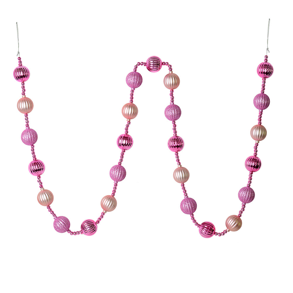 Vickerman 6' Pink Stripe Ball Ornament Christmas Garland