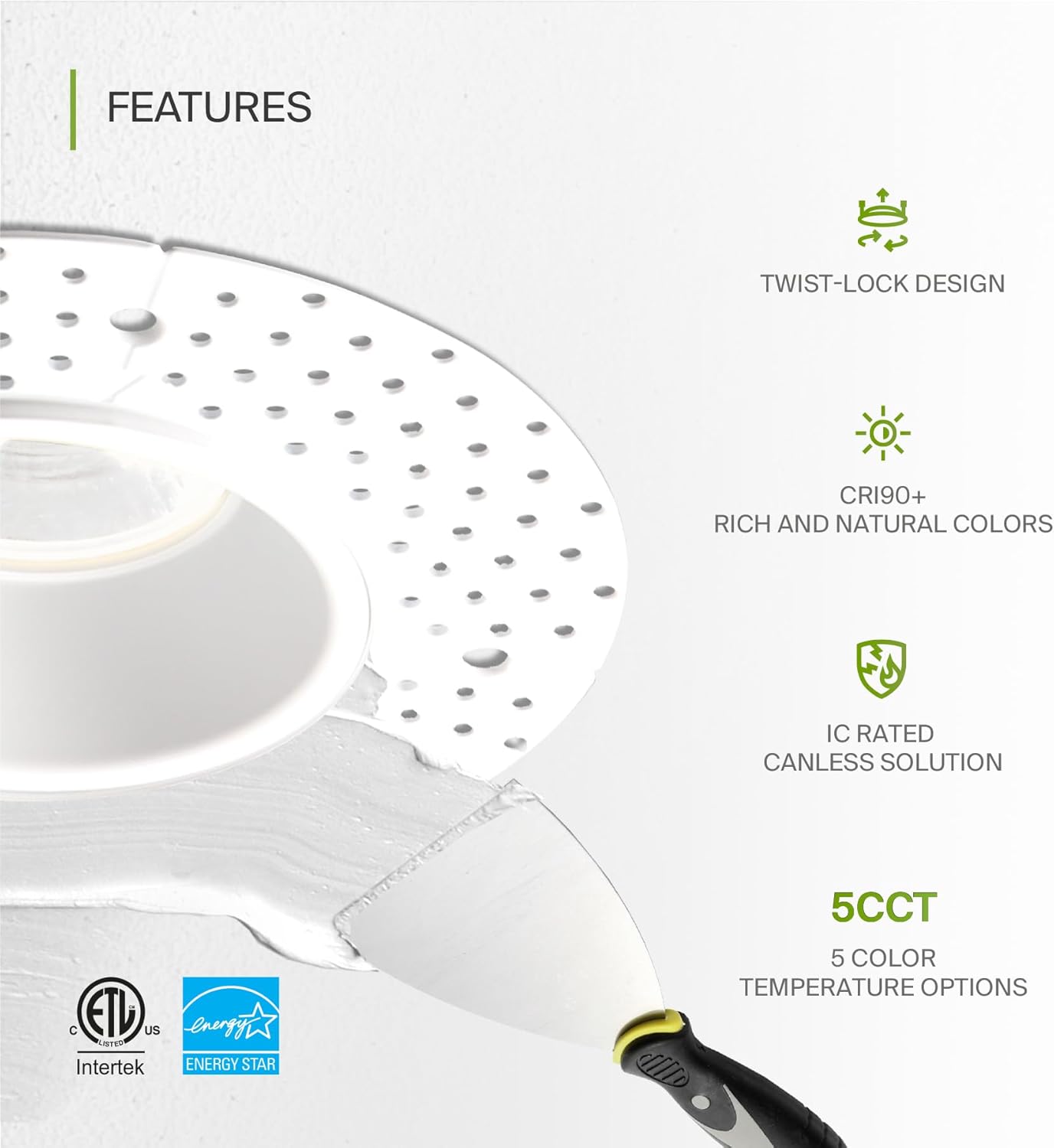 ASD Lighting LED Trimless Downlight Round 4inch 15W 120-277V 0-10V Dimmable 2700/3000/3500/4000/5000K White ETL Energy Star