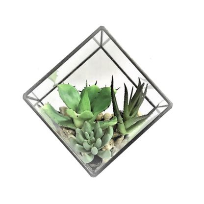 Vickerman 5.5" Artificial Green Succulents Diamond Terrarium.