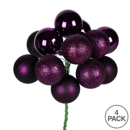 Vickerman 12" Plum Ball Ornament Christmas Pick 4 per set