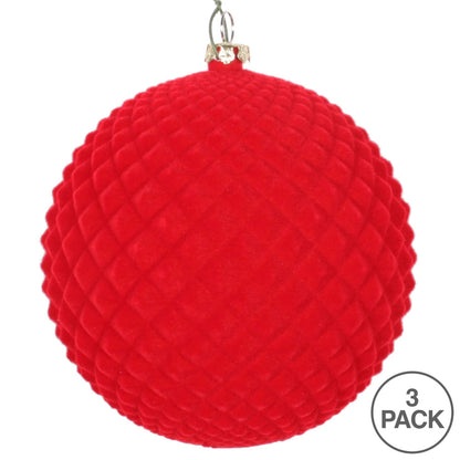 Vickerman 4" Red Flocked Durian Ball Ornament 3 per Bag
