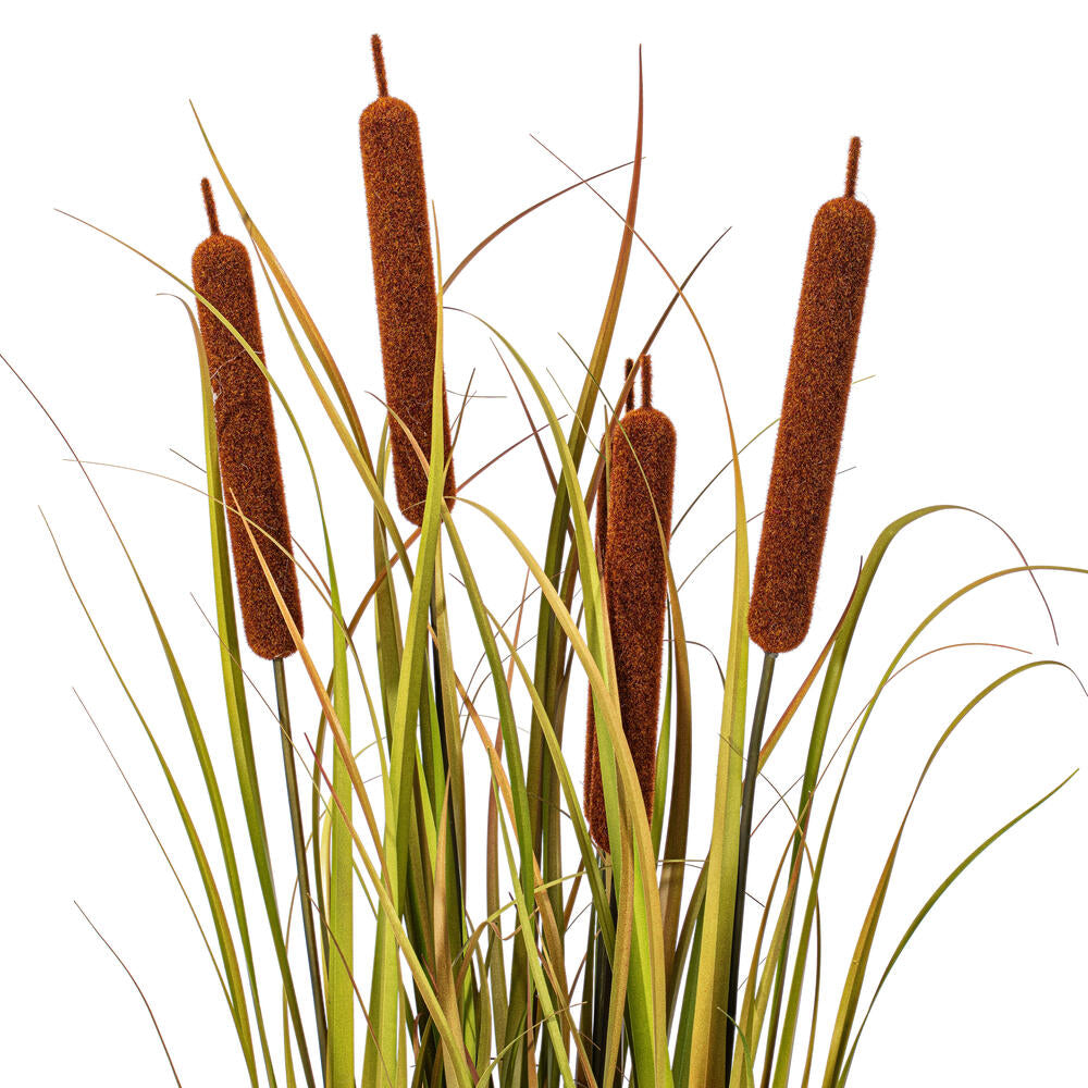 Vickerman 60" Artificial Potted Green Grass with Cattails.