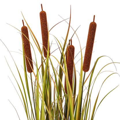 Vickerman 60" Artificial Potted Green Grass with Cattails.