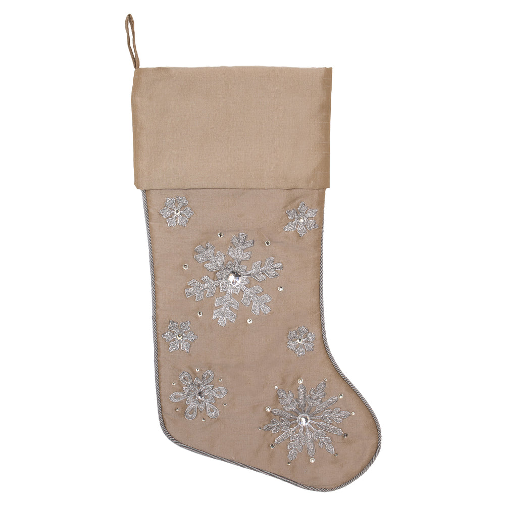Vickerman 19" Champagne Snowflake Christmas Stocking