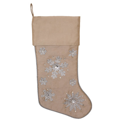 Vickerman 19" Champagne Snowflake Christmas Stocking