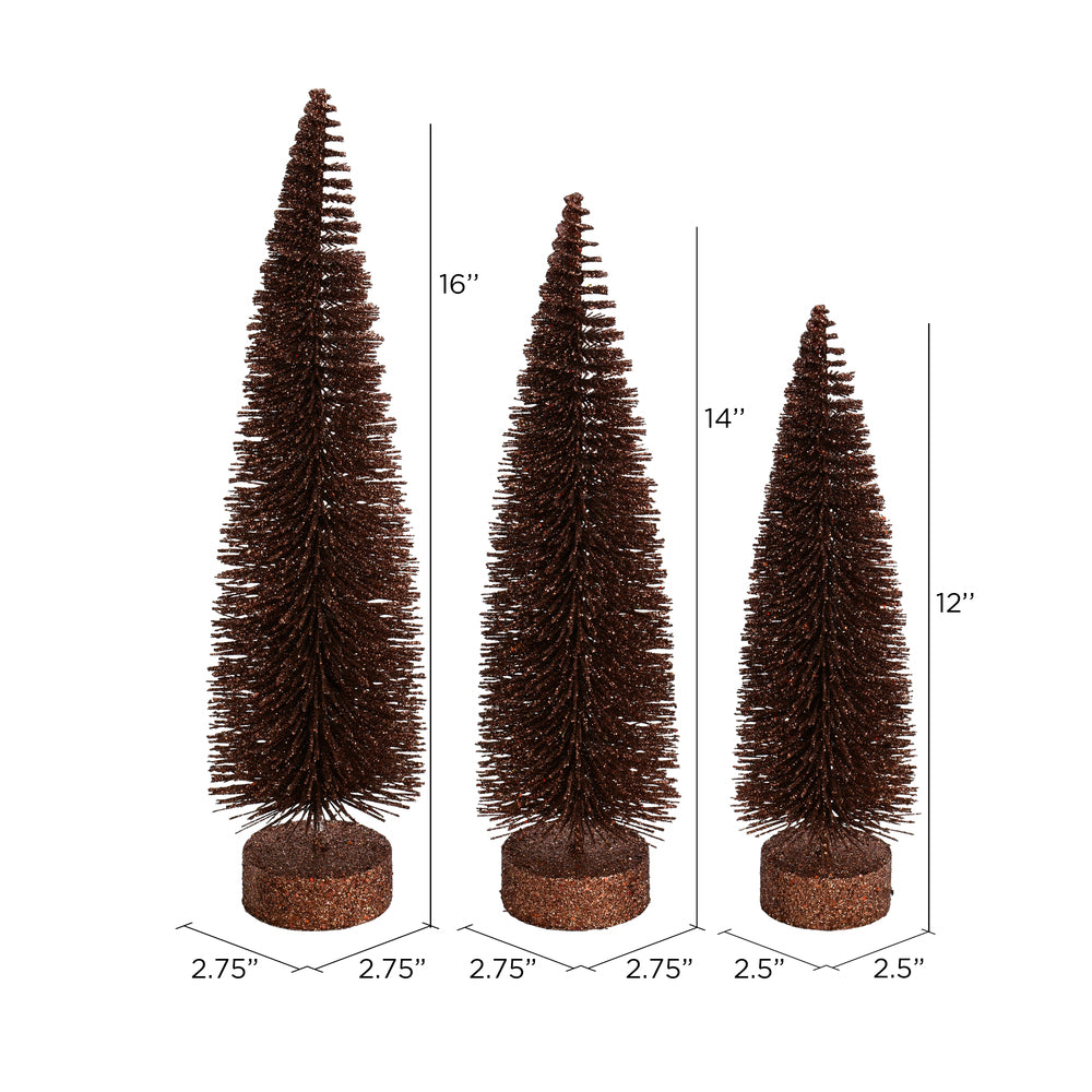 Vickerman 12"-14"-16" Chocolate Glitter Oval Pine Artificial Christmas Tree Set of 3