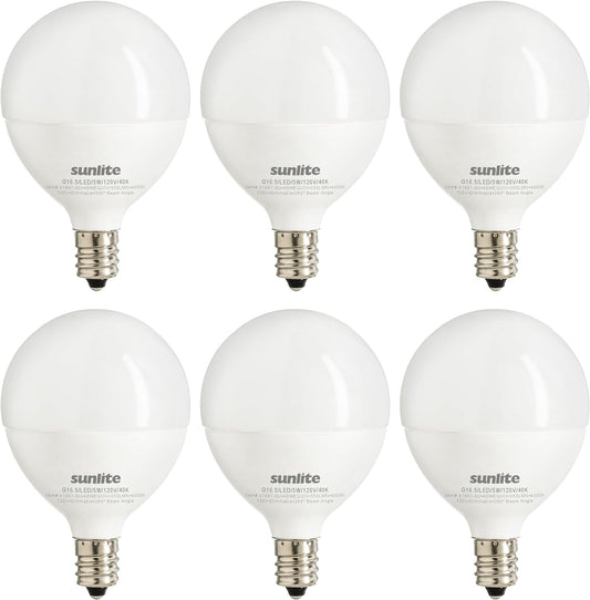 Sunlite LED G16.5 Frosted Globe Light Bulb, 5 Watts (40W Equivalent), 350 lumens, Dimmable, Candelabra Base (E12), 120 Volts, ETL Listed, 260 Degree Beam Angle, 4000K Cool White, 6 Pack