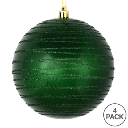 Vickerman 4" Emerald Candy Finish Ball Ornament with Glitter Lines 4 per Bag