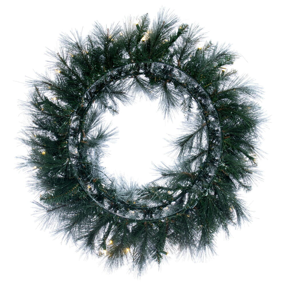 Vickerman 30" Flocked Jackson Pine Artificial Pre-Lit Wreath with Warm White Lights and 165 PVC Tips