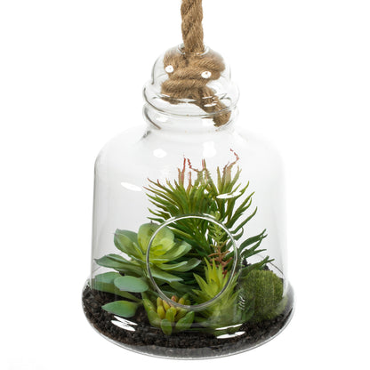 Vickerman 10" Artificial Green Assorted Succulents in Glass Jar.
