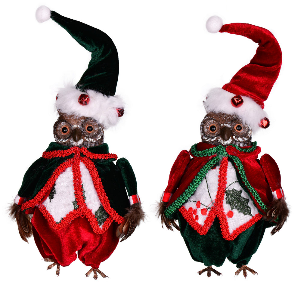 Vickerman 7.5" Holly Jolly Collection Owl Crhistmas Ornament Assortment Pack of 2