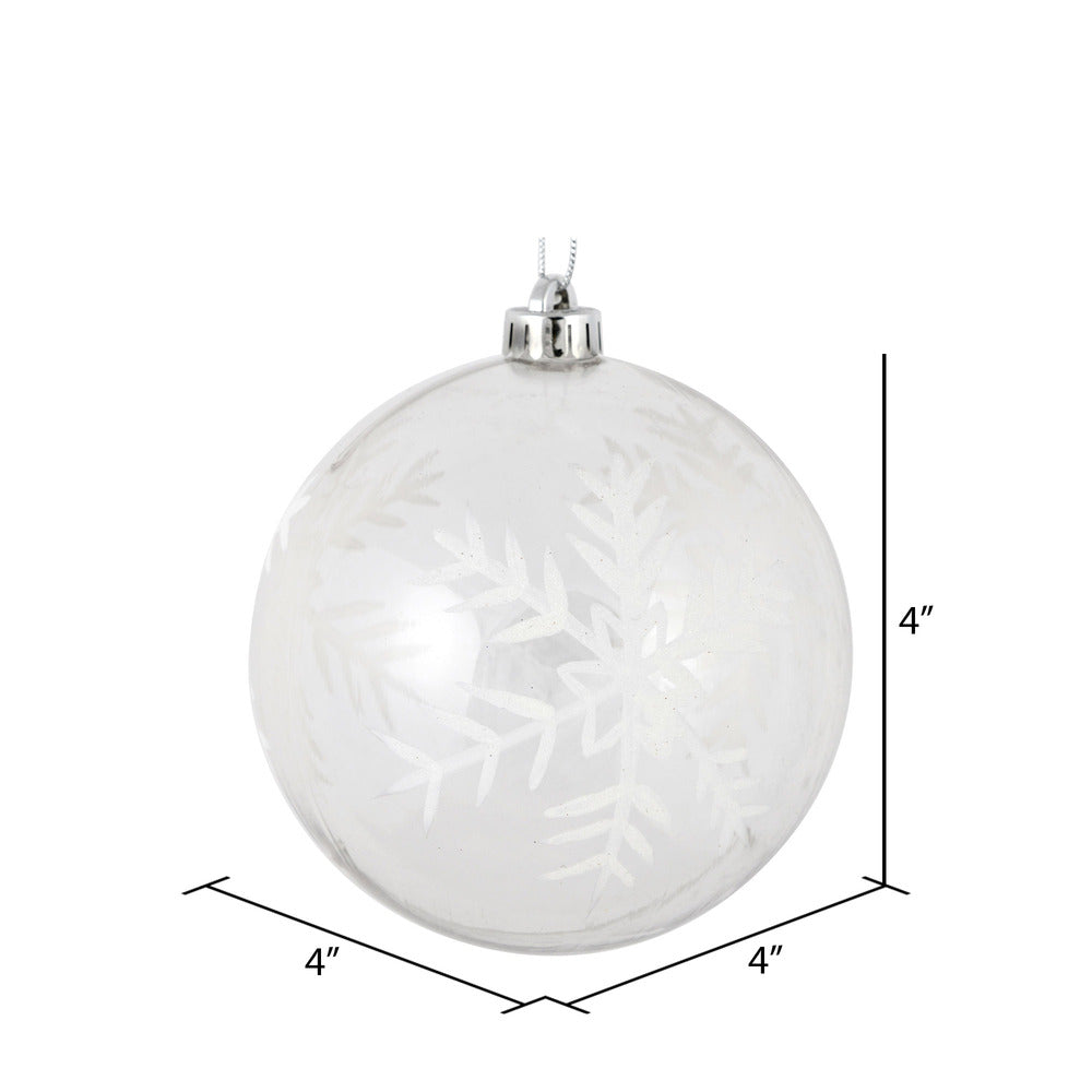 Vickerman 4" Clear Ball White Glitter Snowflake Ornament 4 per Box