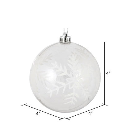 Vickerman 4" Clear Ball White Glitter Snowflake Ornament 4 per Box