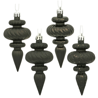 Vickerman 4" Black 4-Finish Finial Ornament 8 per Box