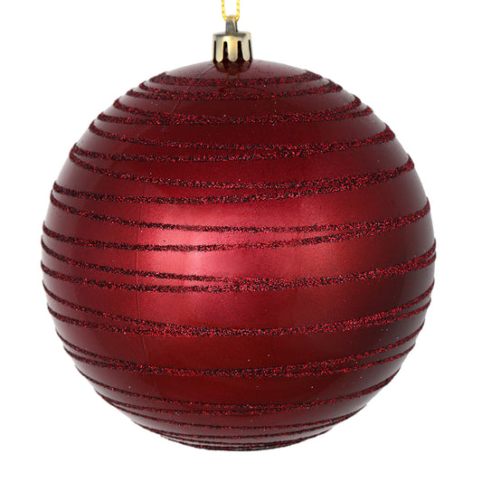 Vickerman 6" Wine Candy Finish Ball Ornament with Glitter Lines 3 per Bag
