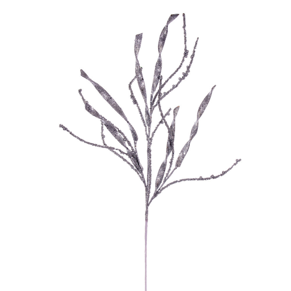 Vickerman 34" Silver Wavy and Spiral Glitter Spray 6 per bag.