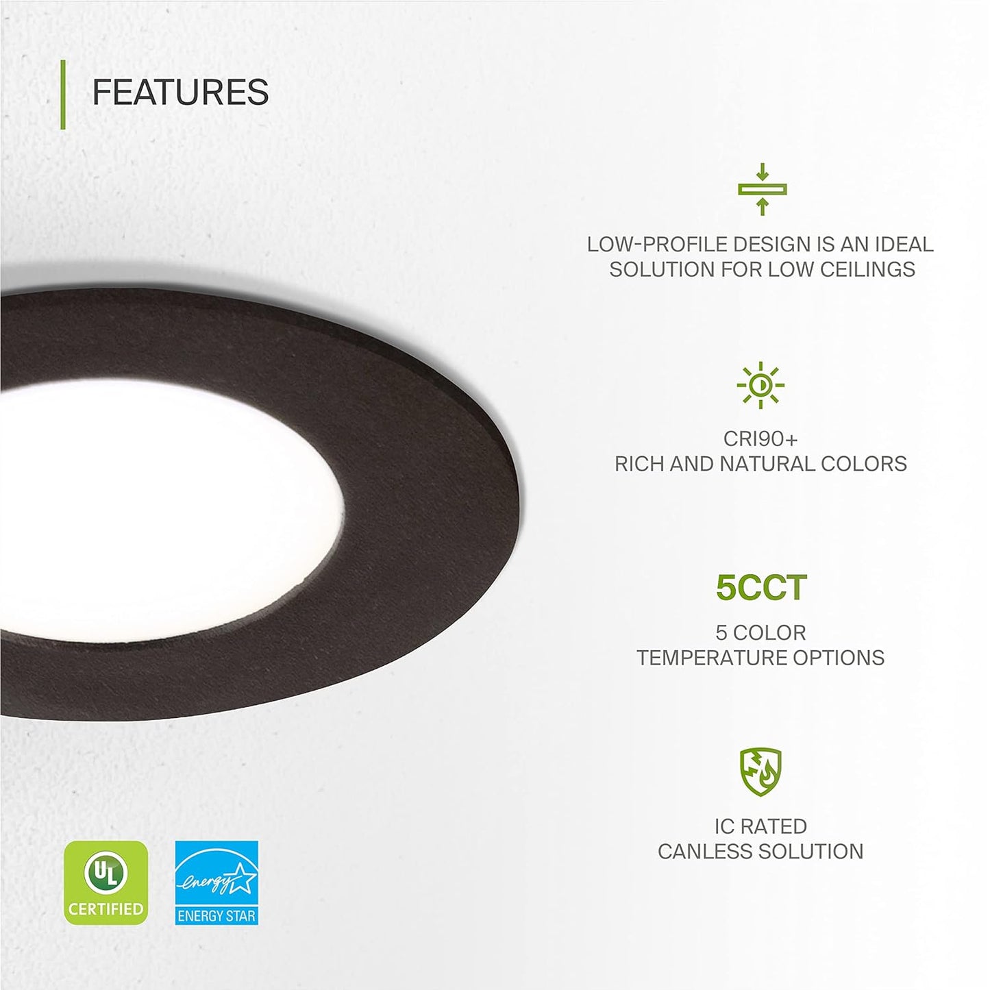 ASD Lighting LED Recessed Mini Panel Round 3inch 6W 120V Triac 2700/3000/3500/4000/5000K Black UL Energy Star 12 pack