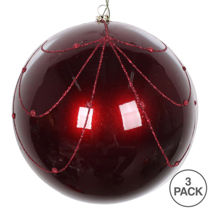 Vickerman 6" Wine Candy Finish Curtain Ornament with Glitter Accents 3 per Bag