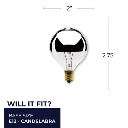 Bulbrite Pack of (25) 25 Watt Dimmable Half Chrome G16.5 Candelabra (E12) Incandescent Bulb