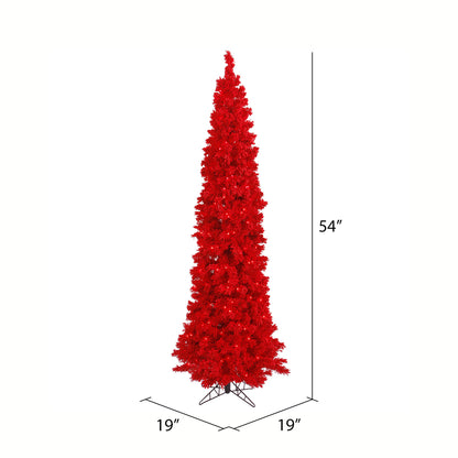 Vickerman 4.5' Flocked Red Pencil Fir Artificial Christmas Tree Red Dura-lit LED Lights