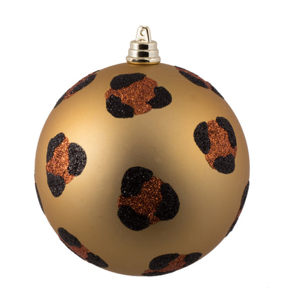 Vickerman 4" Matte Copper Gold with Black Glitter Leopard Ball Christmas Ornament 6 pieces per bag