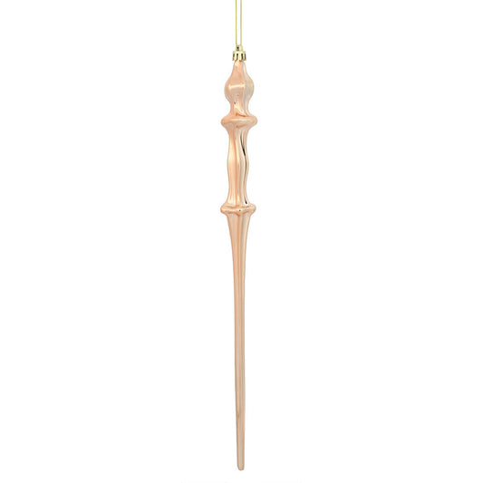 Vickerman 15.7" Rose Gold Shiny Icicle Ornament with drilled and wired caps. Comes 3 per Box.