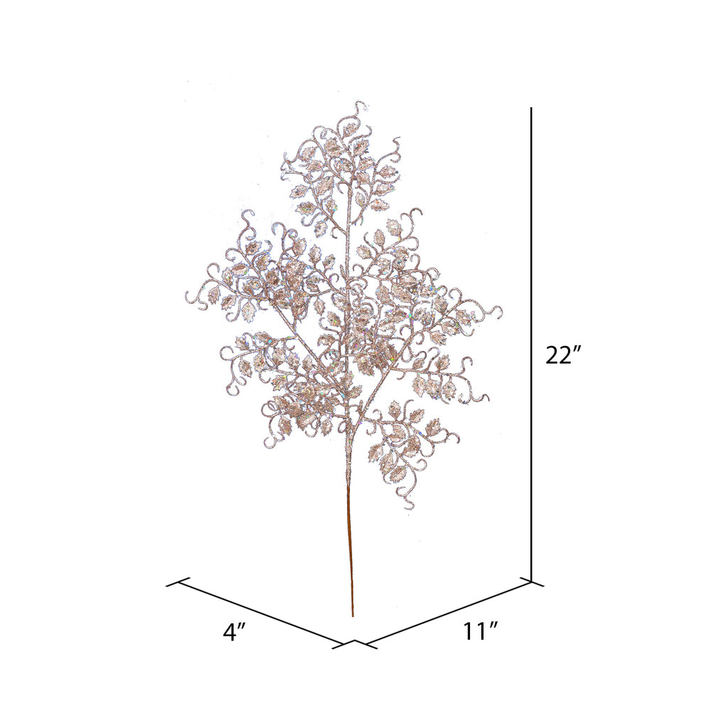 Vickerman 22" Rose Gold Glitter Mini Ruscus Leaf Artificial Christmas Spray. Includes 12 sprays per pack.