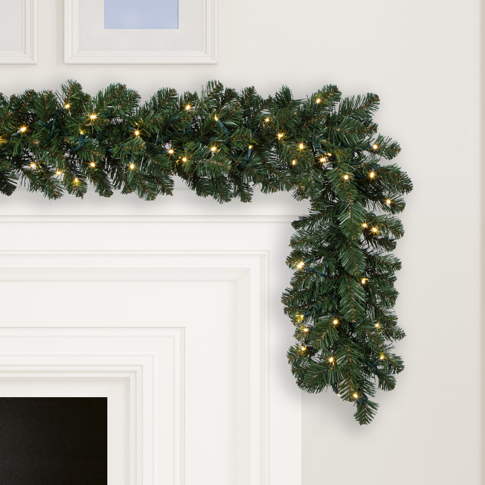 Vickerman 9' x 12" Oregon Fir Artificial Christmas Garland Warm White LED Lights